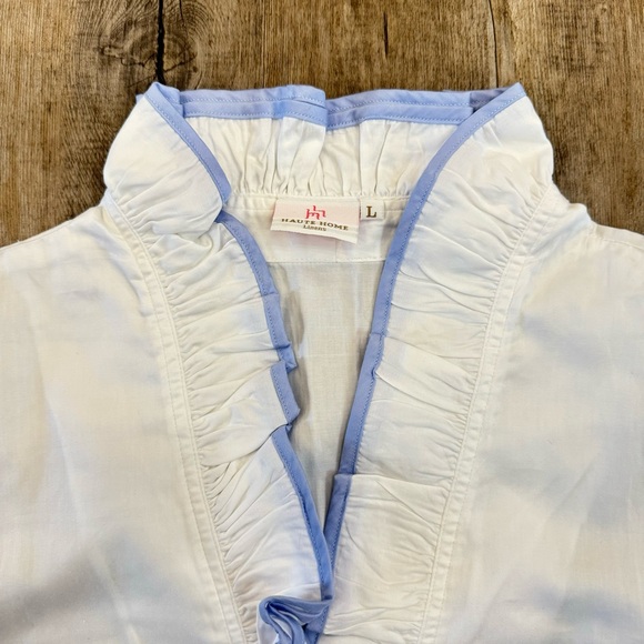 Haute Home Linens St. Moritz pajamas set with blue ice trim boutique Size Lg - Picture 6 of 15